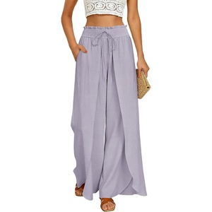 GRACE KARIN Women Palazzo Pants Linen Wide Leg Flowy Summer Beach Trousers(Light Purple)
