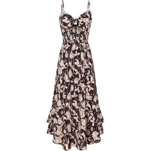 GRACE KARIN Women’s Summer Floral Maxi Sundresses(Black and Beige Floral)