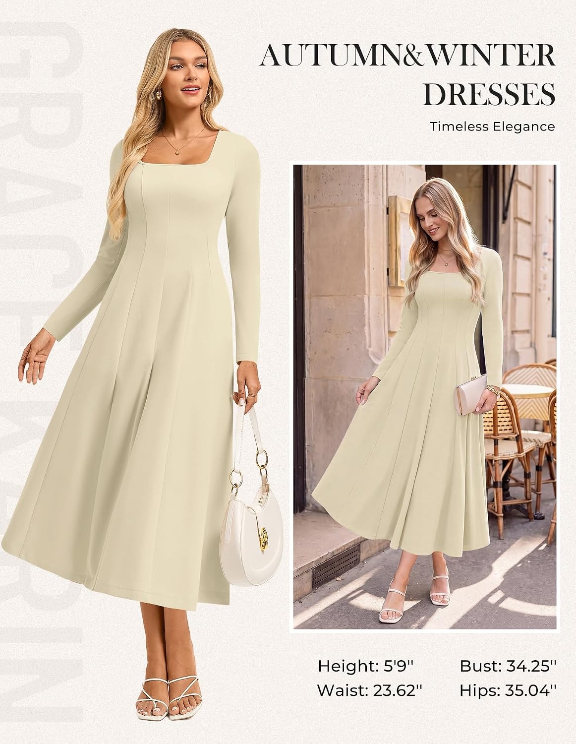 image:imageGRACE KARIN 2026 Womens Cotton Fall Wedding Guest Midi Dresses with PocketsApricot