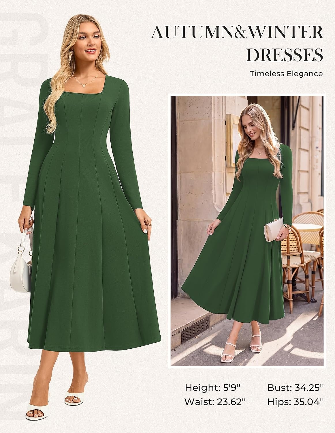 image:imageGRACE KARIN 2026 Womens Cotton Fall Wedding Guest Midi Dresses with PocketsArmy Green