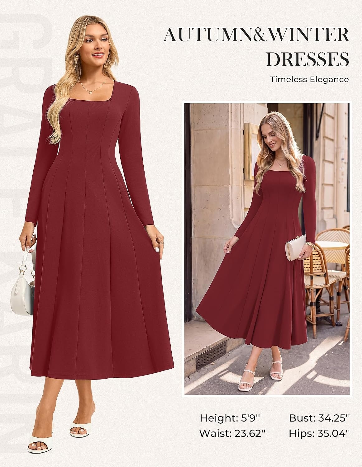 image:imageGRACE KARIN 2026 Womens Cotton Fall Wedding Guest Midi Dresses with PocketsWine