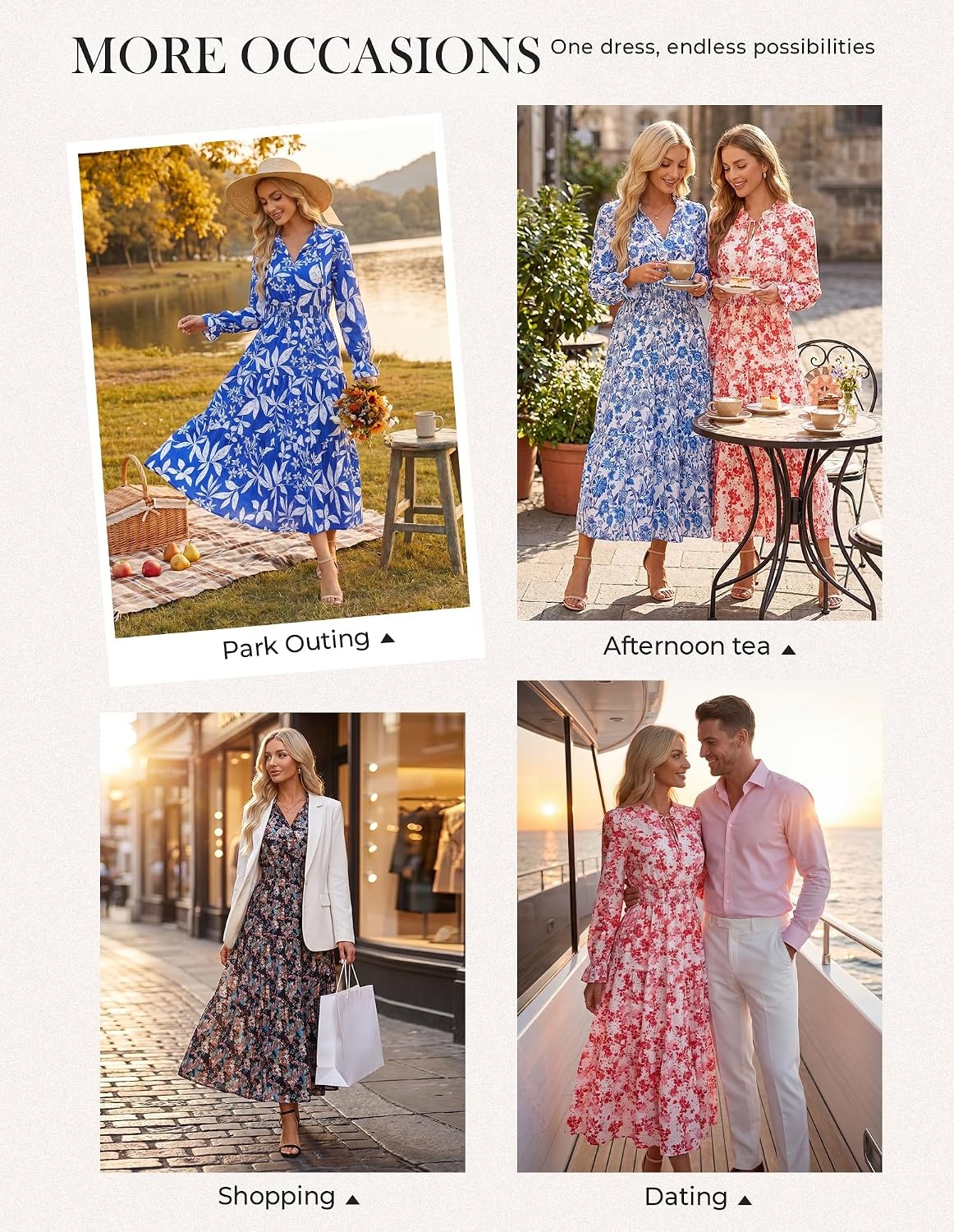 image:imageGRACE KARIN Fall Wedding Guest Causal Midi Floral V Neck DressesBrown Floral