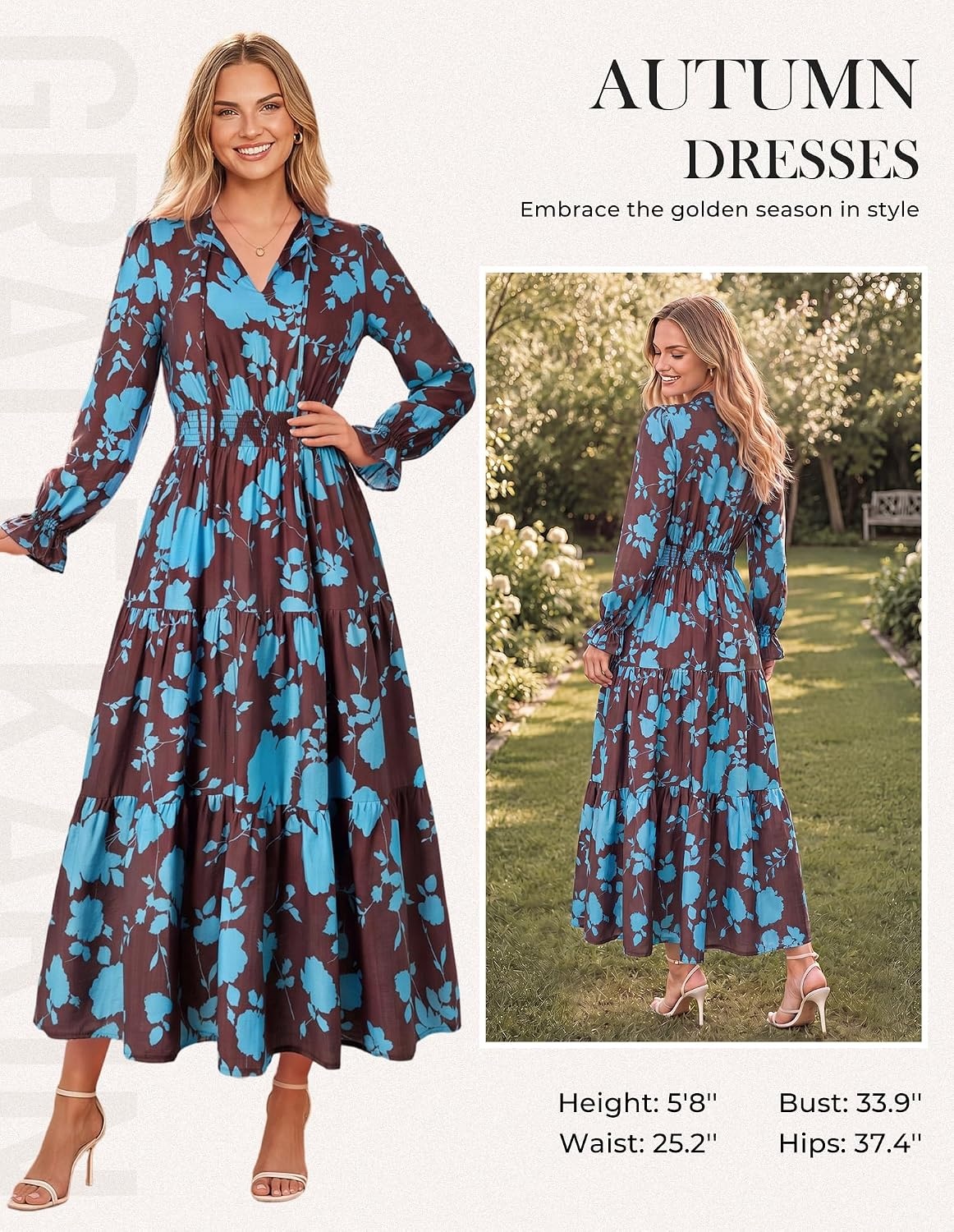 image:imageGRACE KARIN Fall Wedding Guest Causal Midi Floral V Neck DressesBrown Floral