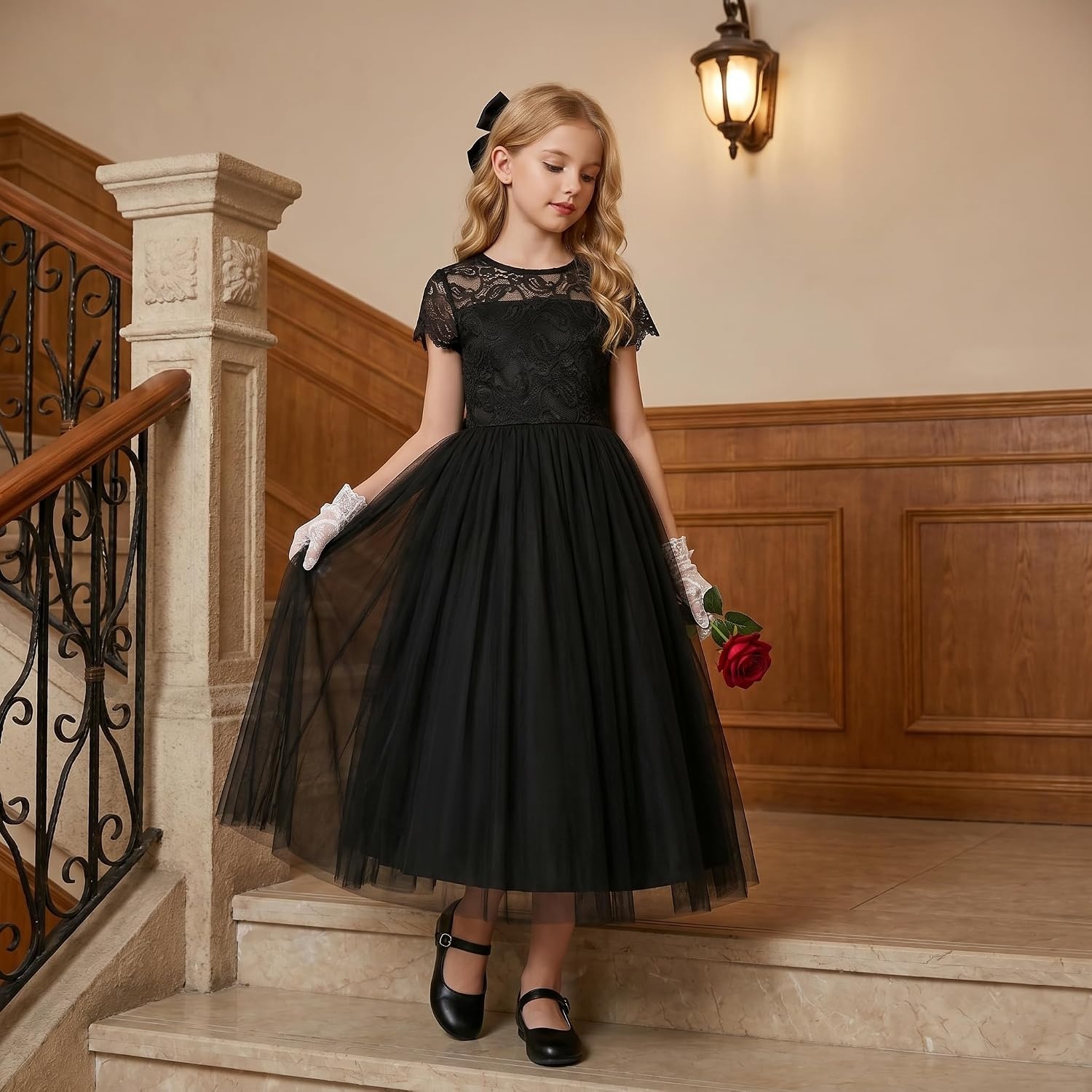 image:imageGRACE KARIN Flower Girl Dress Kids Lace Tulle Princess Gown 512 YearBlack