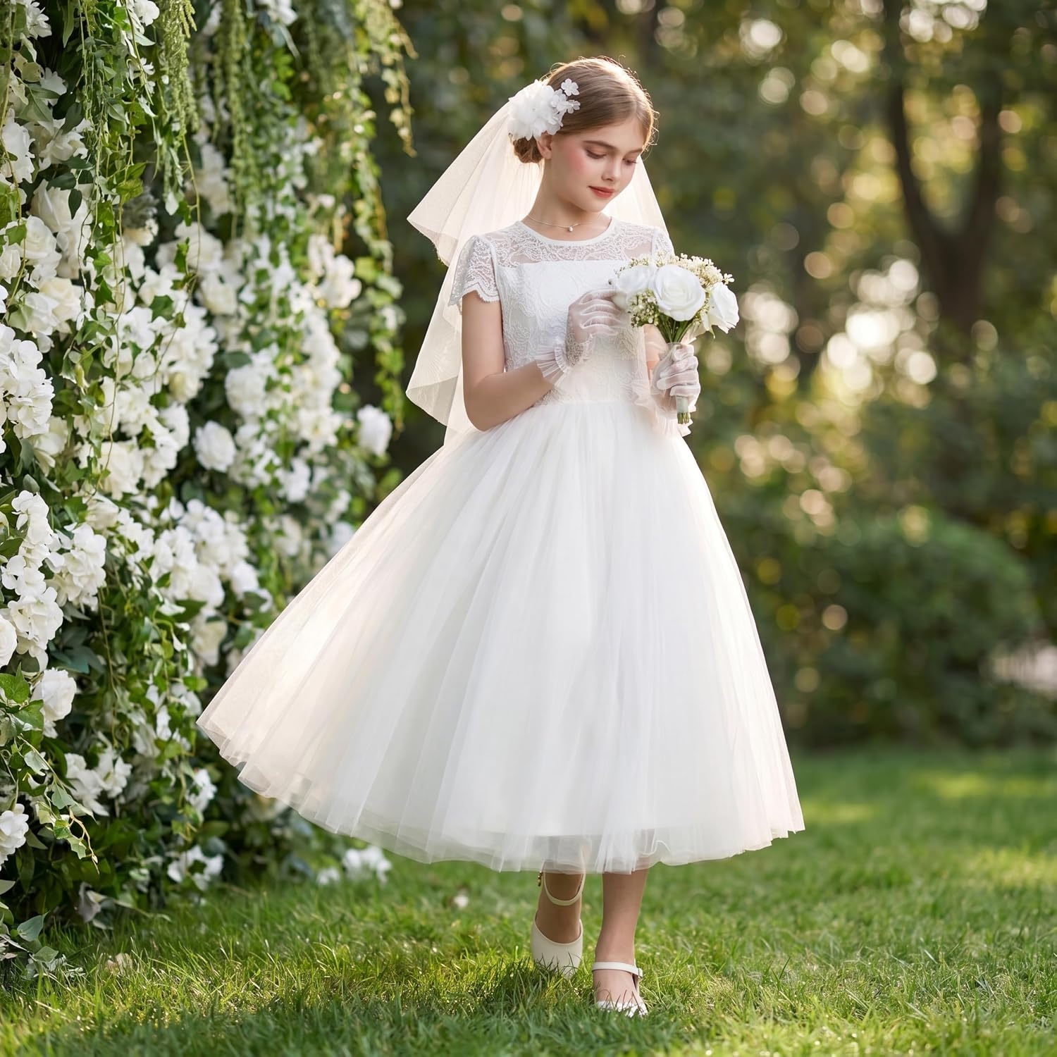 image:imageGRACE KARIN Flower Girl Dress Kids Lace Tulle Princess Gown 512 YearWhite