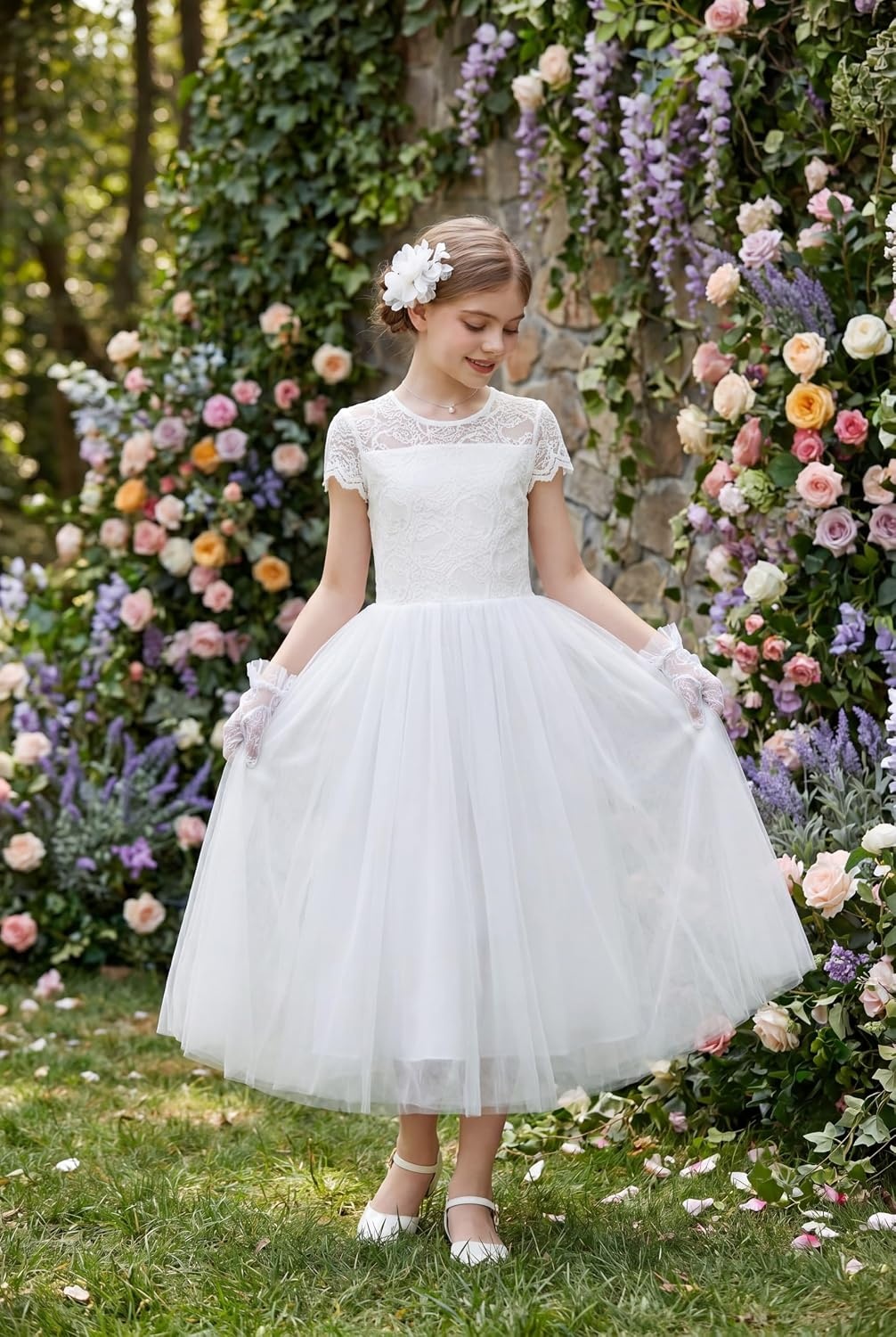 image:imageGRACE KARIN Flower Girl Dress Kids Lace Tulle Princess Gown 512 YearWhite