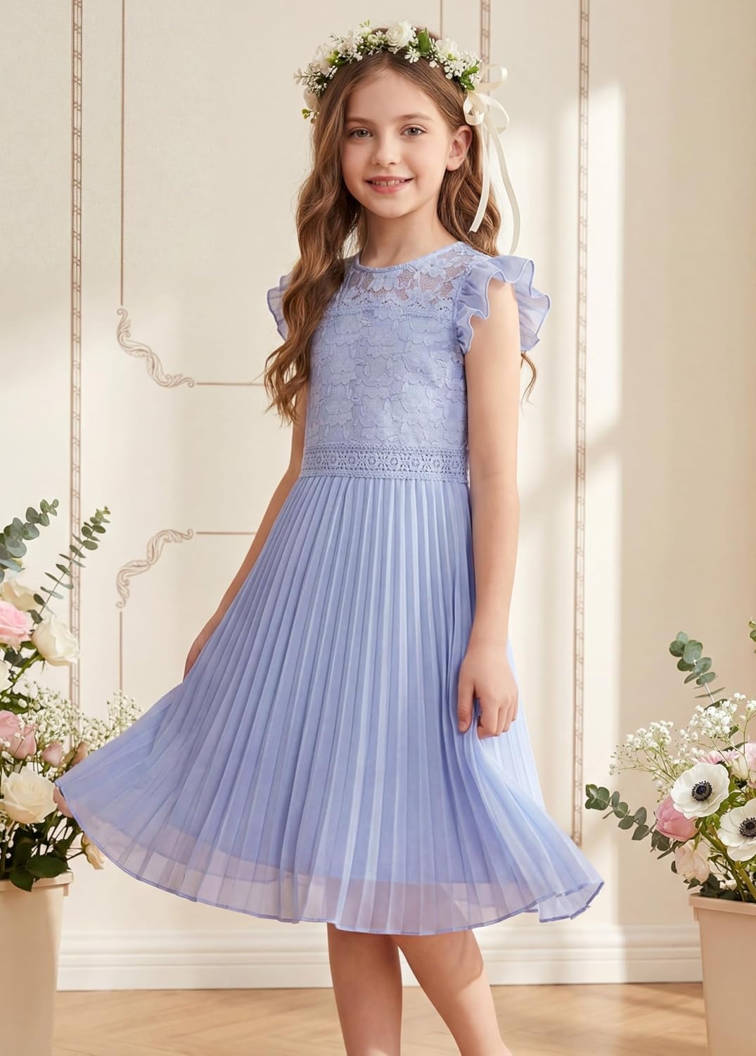 image:imageGRACE KARIN Flower Girl Dress Lace Bridesmaid Wedding Guest Formal DressesLight Blue