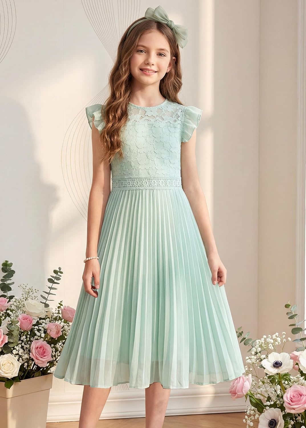 image:imageGRACE KARIN Flower Girl Dress Lace Bridesmaid Wedding Guest Formal DressesLight Green
