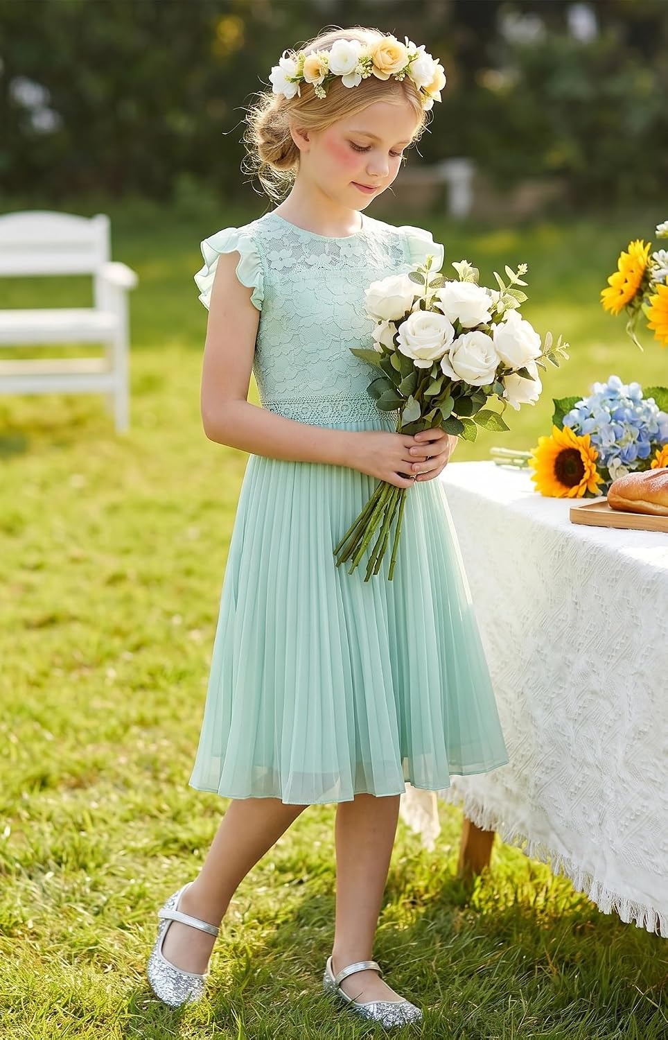 image:imageGRACE KARIN Flower Girl Dress Lace Bridesmaid Wedding Guest Formal DressesLight Green