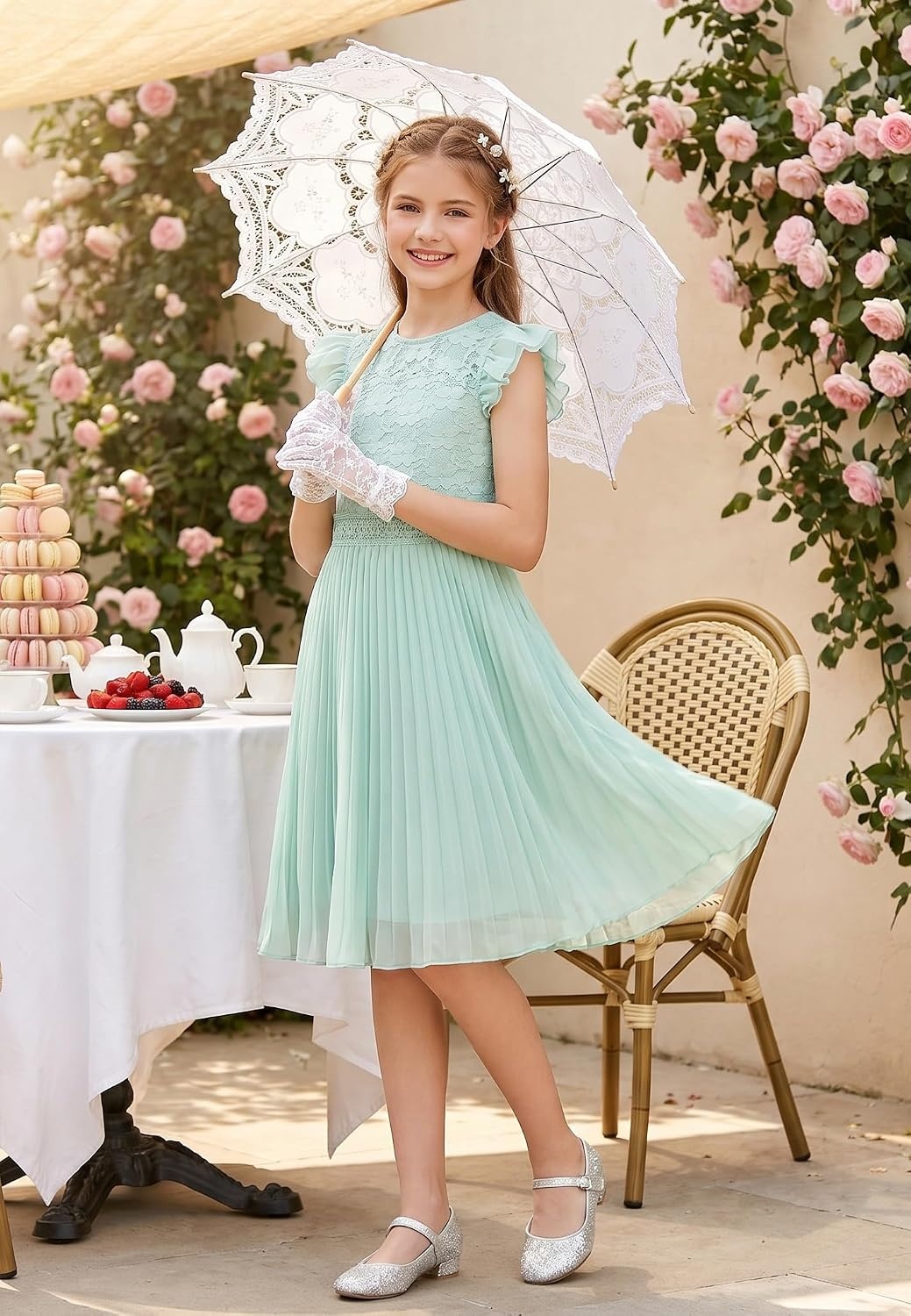 image:imageGRACE KARIN Flower Girl Dress Lace Bridesmaid Wedding Guest Formal DressesLight Green