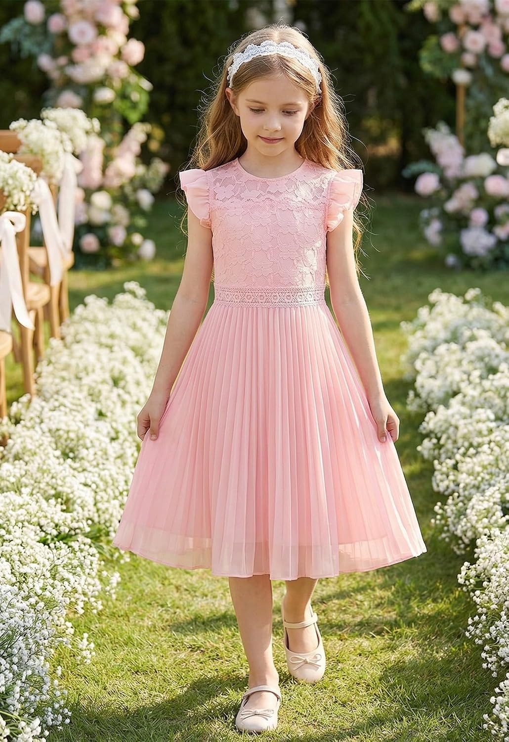 image:imageGRACE KARIN Flower Girl Dress Lace Bridesmaid Wedding Guest Formal DressesLight Pink