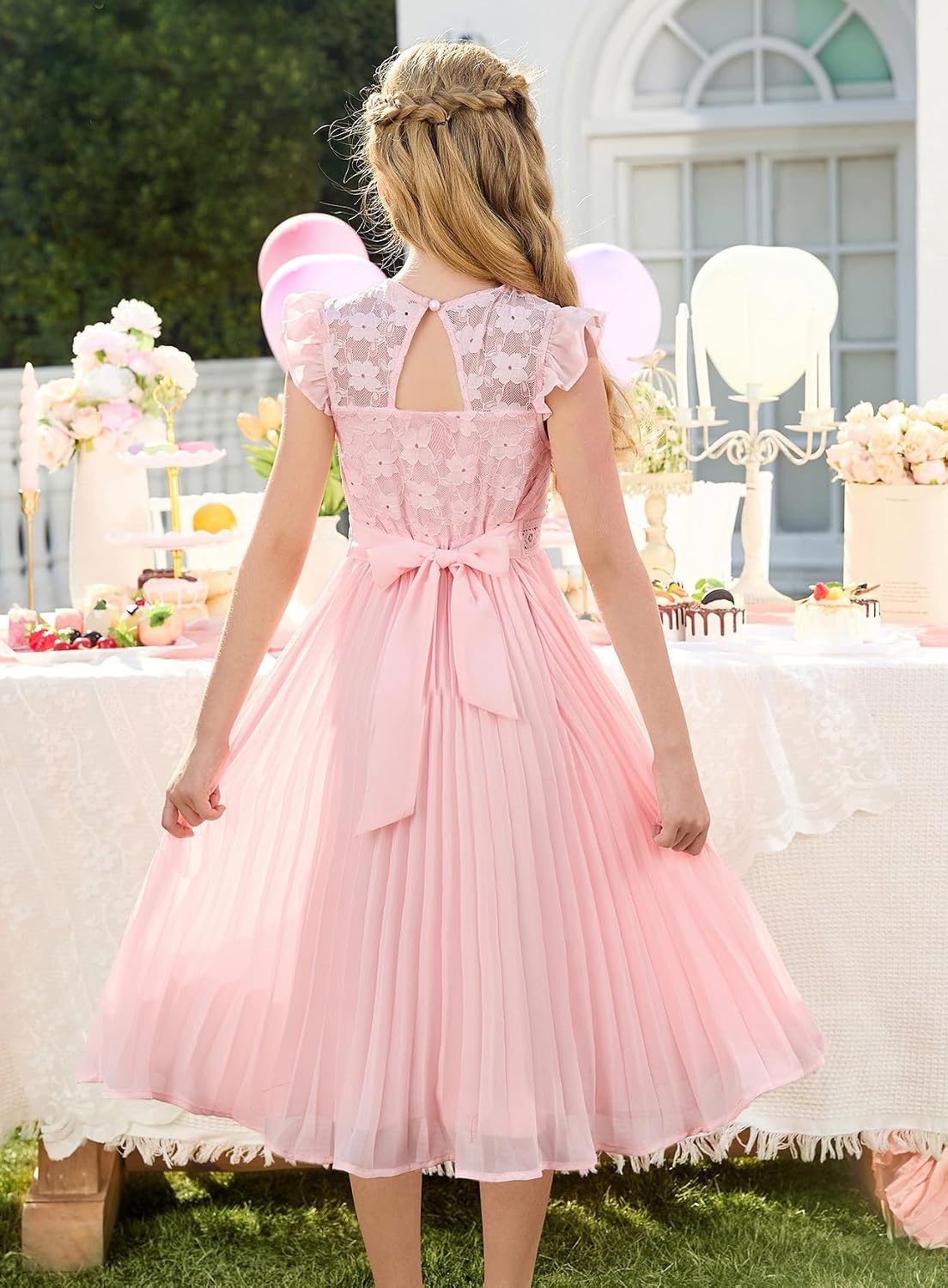 image:imageGRACE KARIN Flower Girl Dress Lace Bridesmaid Wedding Guest Formal DressesLight Pink