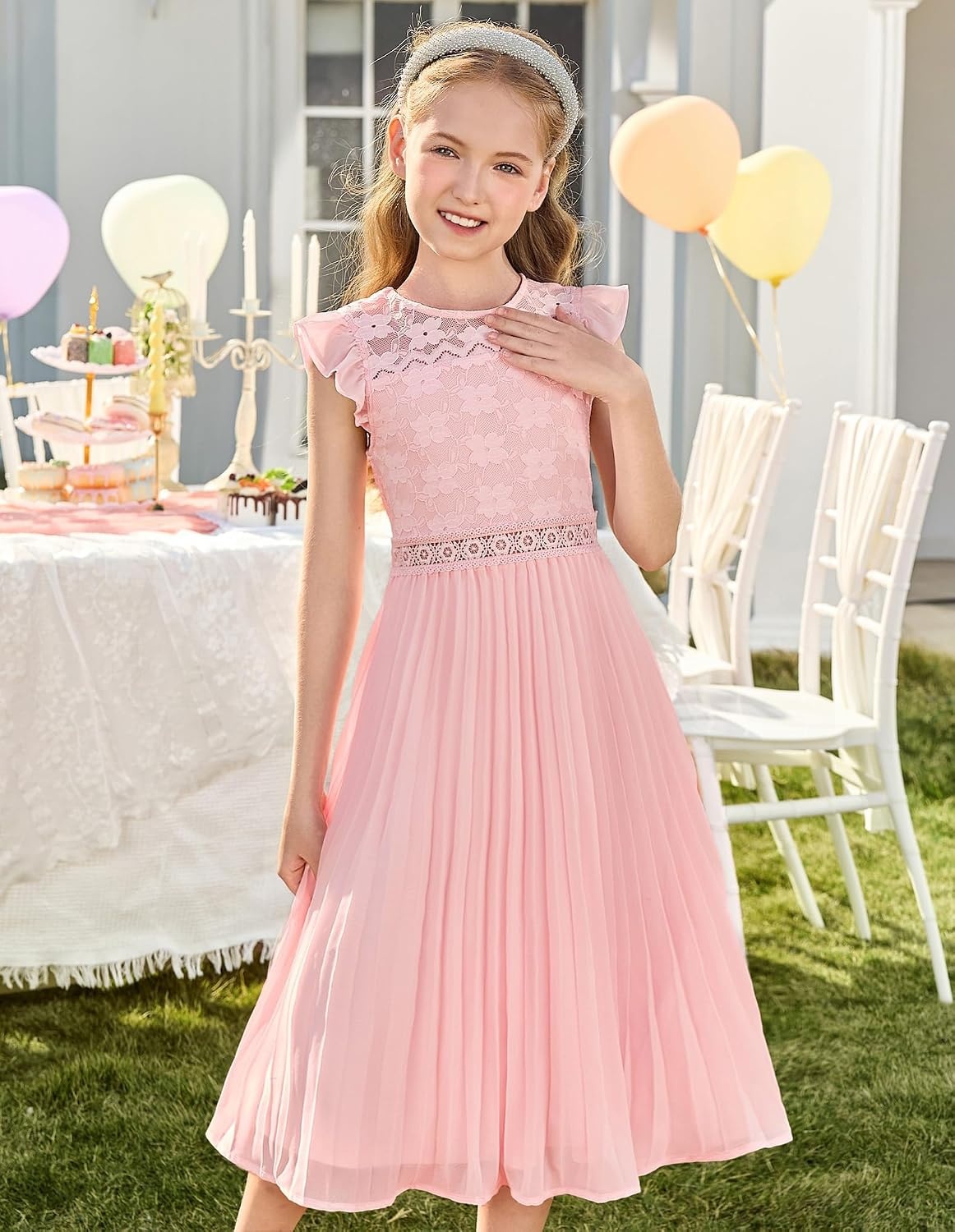 image:imageGRACE KARIN Flower Girl Dress Lace Bridesmaid Wedding Guest Formal DressesLight Pink