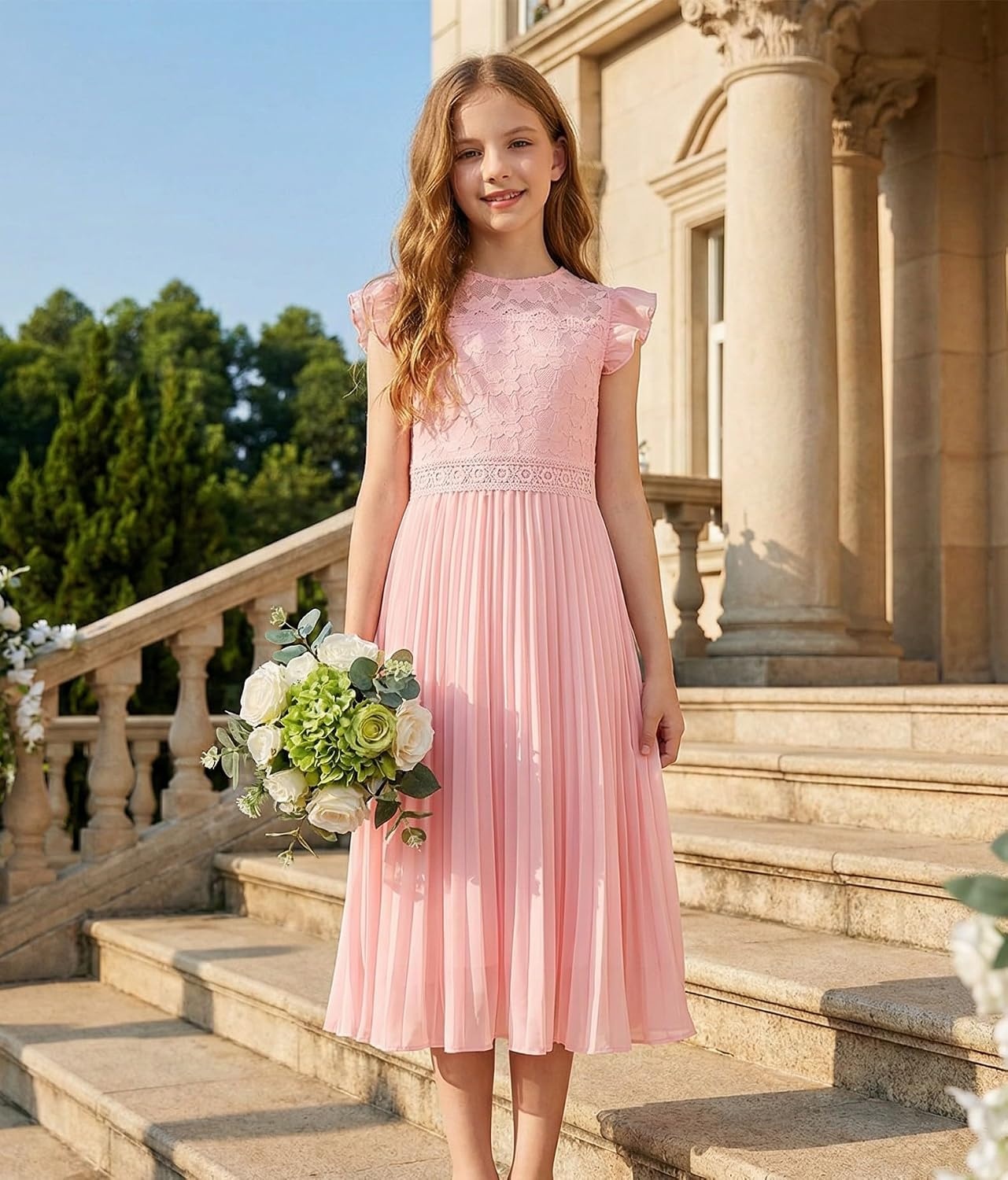 image:imageGRACE KARIN Flower Girl Dress Lace Bridesmaid Wedding Guest Formal DressesLight Pink