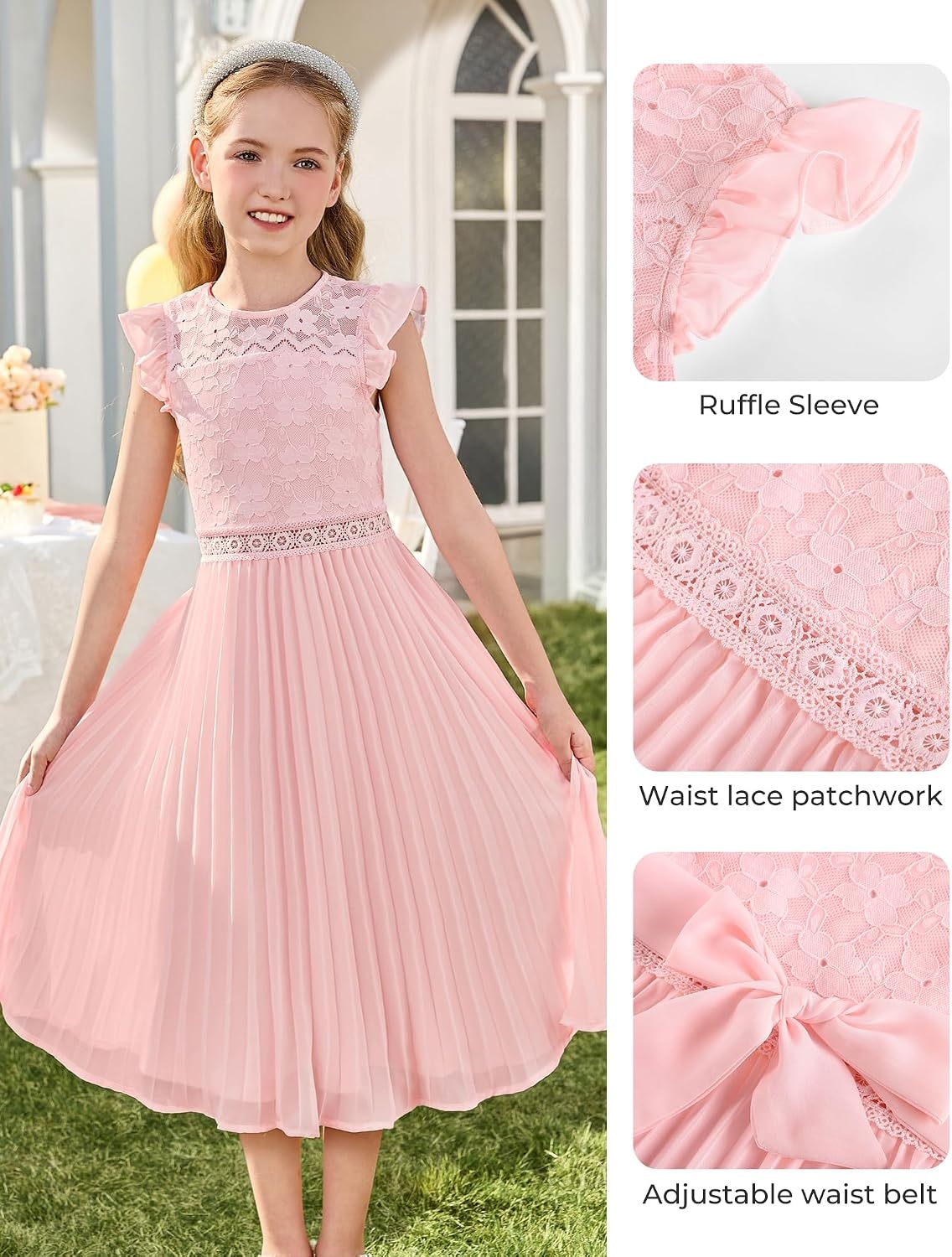 image:imageGRACE KARIN Flower Girl Dress Lace Bridesmaid Wedding Guest Formal DressesLight Pink
