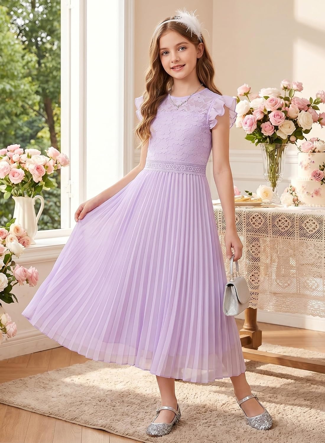 image:imageGRACE KARIN Flower Girl Dress Lace Bridesmaid Wedding Guest Formal DressesLight Purple
