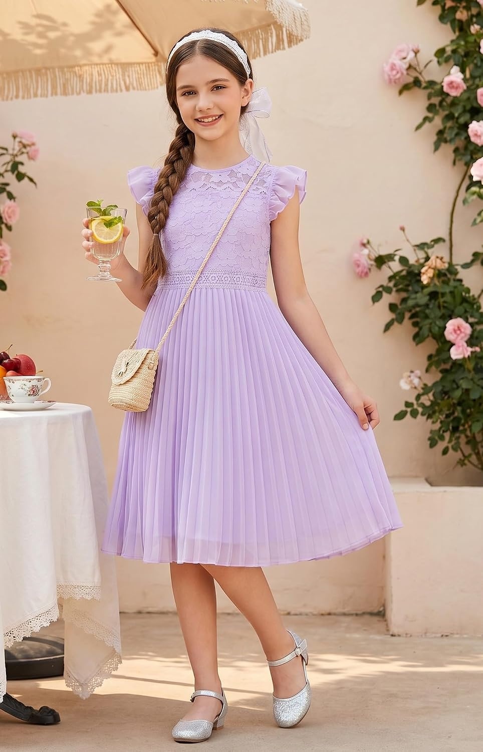image:imageGRACE KARIN Flower Girl Dress Lace Bridesmaid Wedding Guest Formal DressesLight Purple