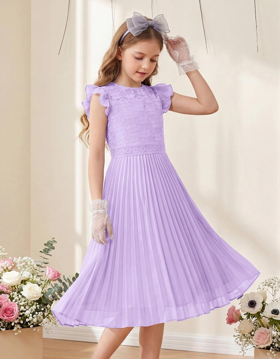 image:imageGRACE KARIN Flower Girl Dress Lace Bridesmaid Wedding Guest Formal DressesLight Purple