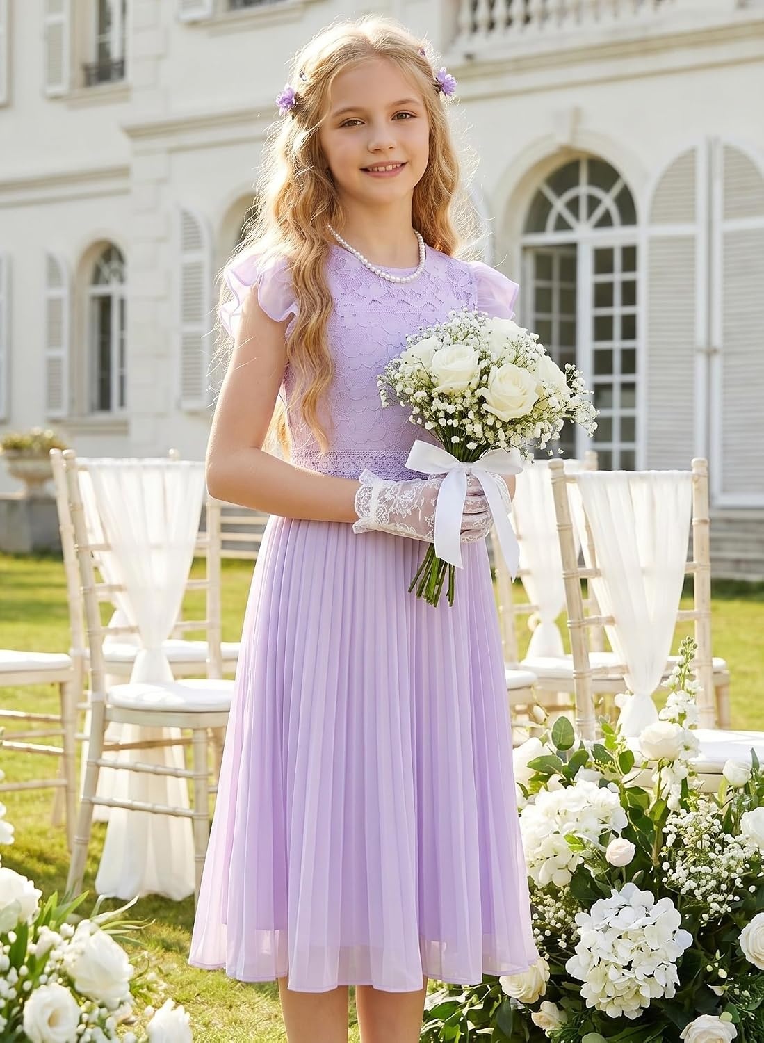 image:imageGRACE KARIN Flower Girl Dress Lace Bridesmaid Wedding Guest Formal DressesLight Purple