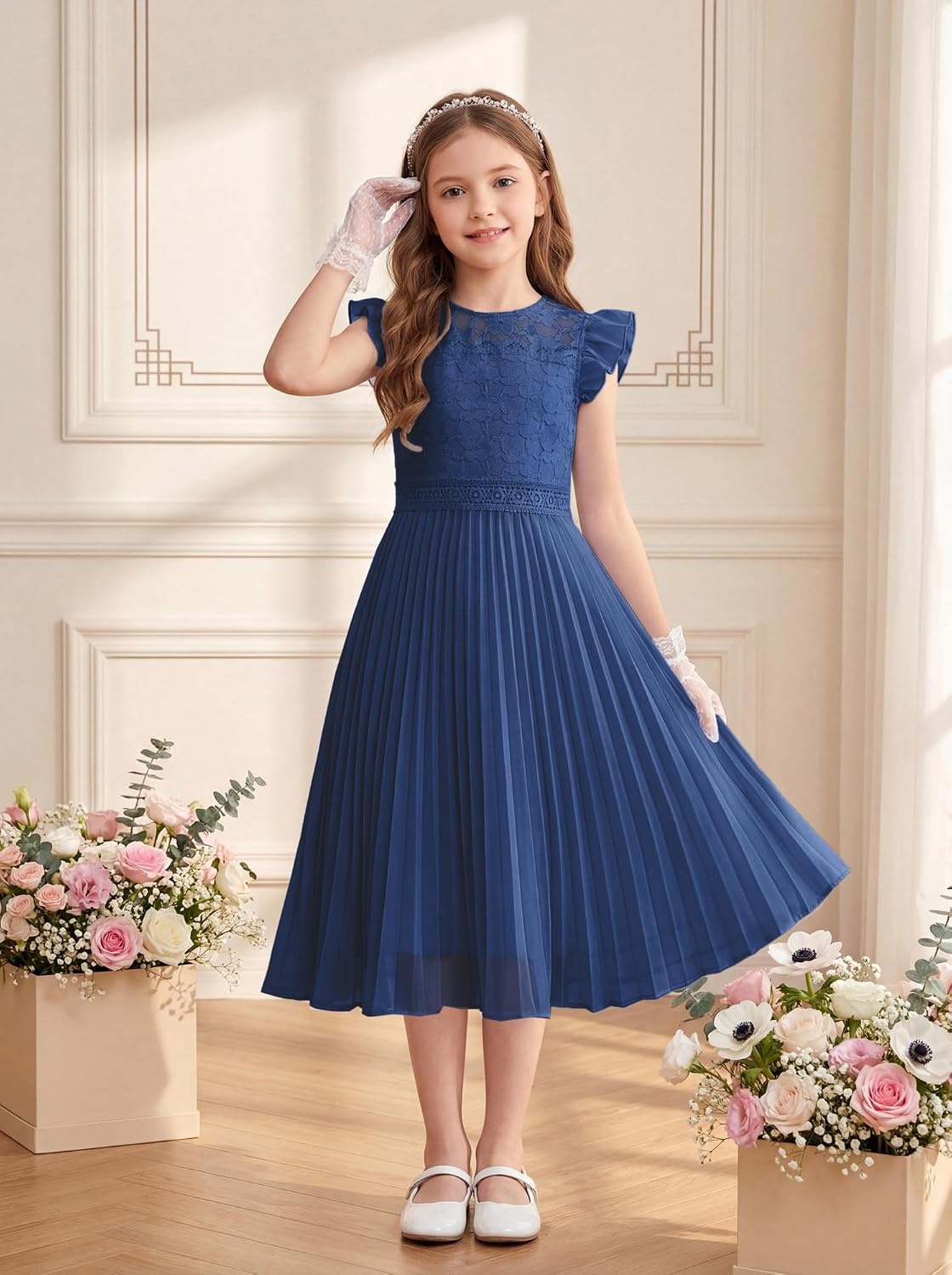 image:imageGRACE KARIN Flower Girl Dress Lace Bridesmaid Wedding Guest Formal DressesNavy Blue