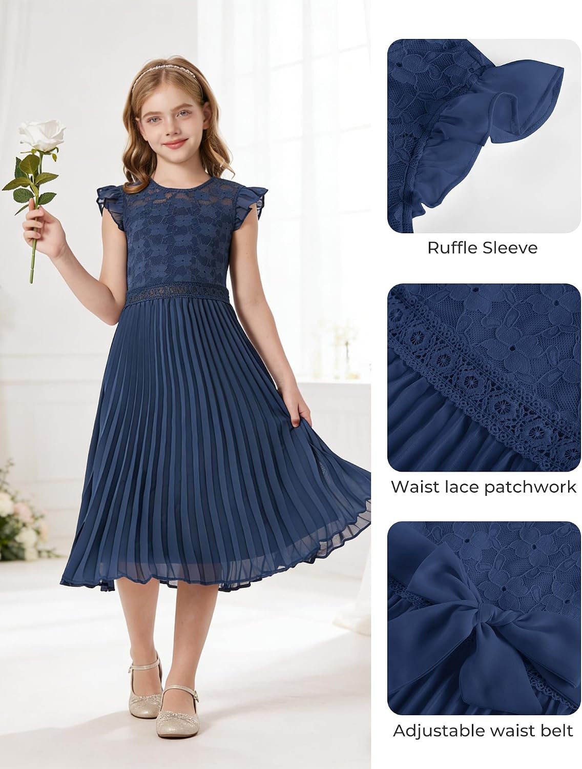 image:imageGRACE KARIN Flower Girl Dress Lace Bridesmaid Wedding Guest Formal DressesNavy Blue