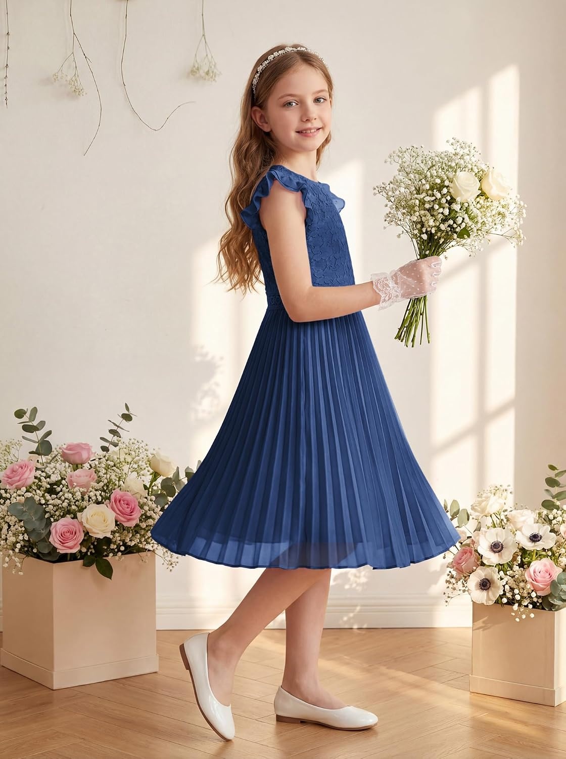 image:imageGRACE KARIN Flower Girl Dress Lace Bridesmaid Wedding Guest Formal DressesNavy Blue