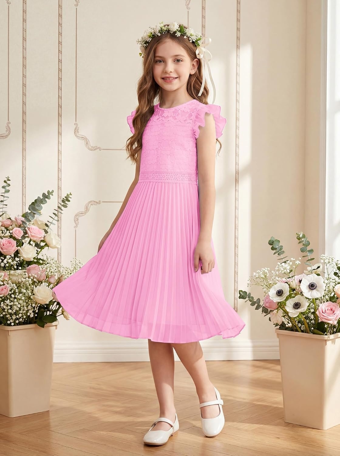 image:imageGRACE KARIN Flower Girl Dress Lace Bridesmaid Wedding Guest Formal DressesRose Pink