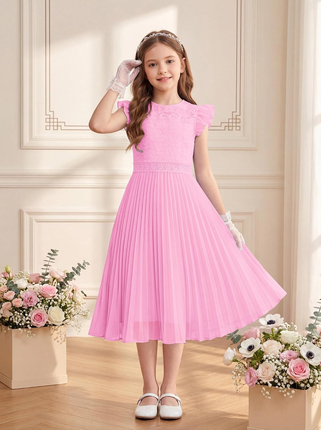 image:imageGRACE KARIN Flower Girl Dress Lace Bridesmaid Wedding Guest Formal DressesRose Pink