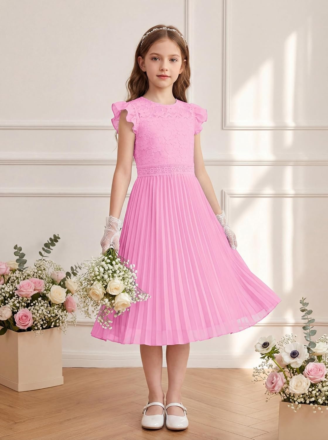 image:imageGRACE KARIN Flower Girl Dress Lace Bridesmaid Wedding Guest Formal DressesRose Pink