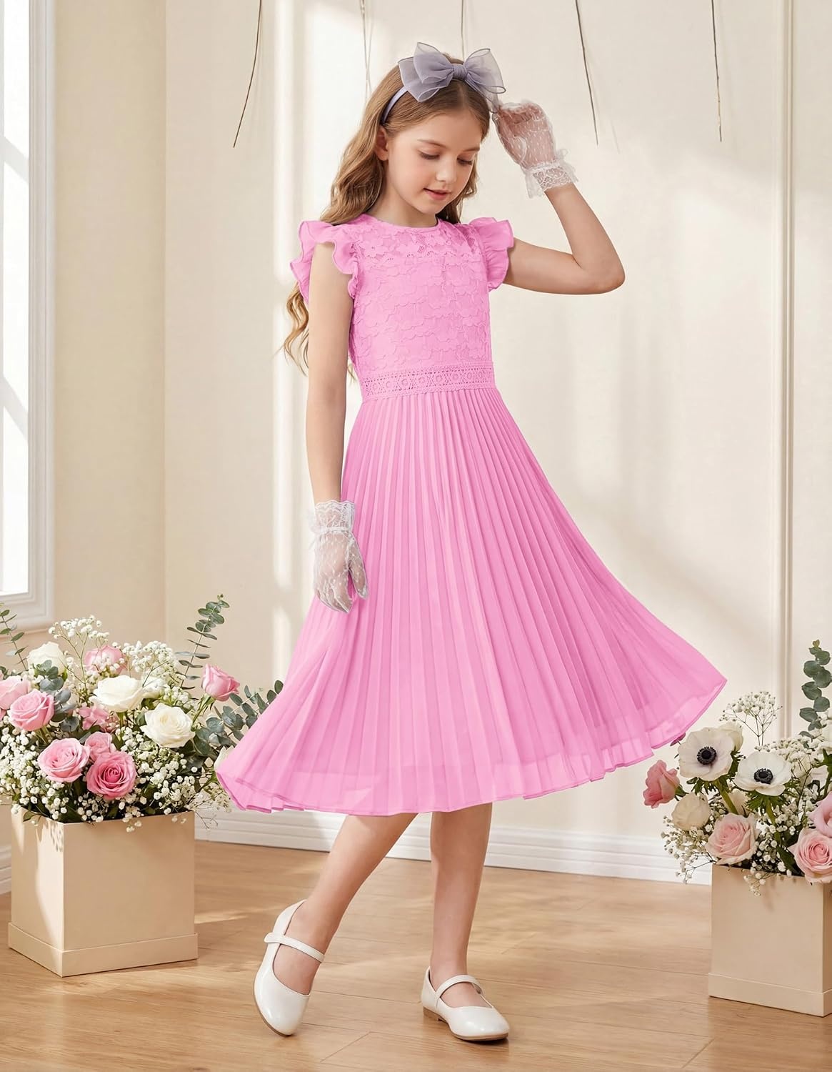 image:imageGRACE KARIN Flower Girl Dress Lace Bridesmaid Wedding Guest Formal DressesRose Pink