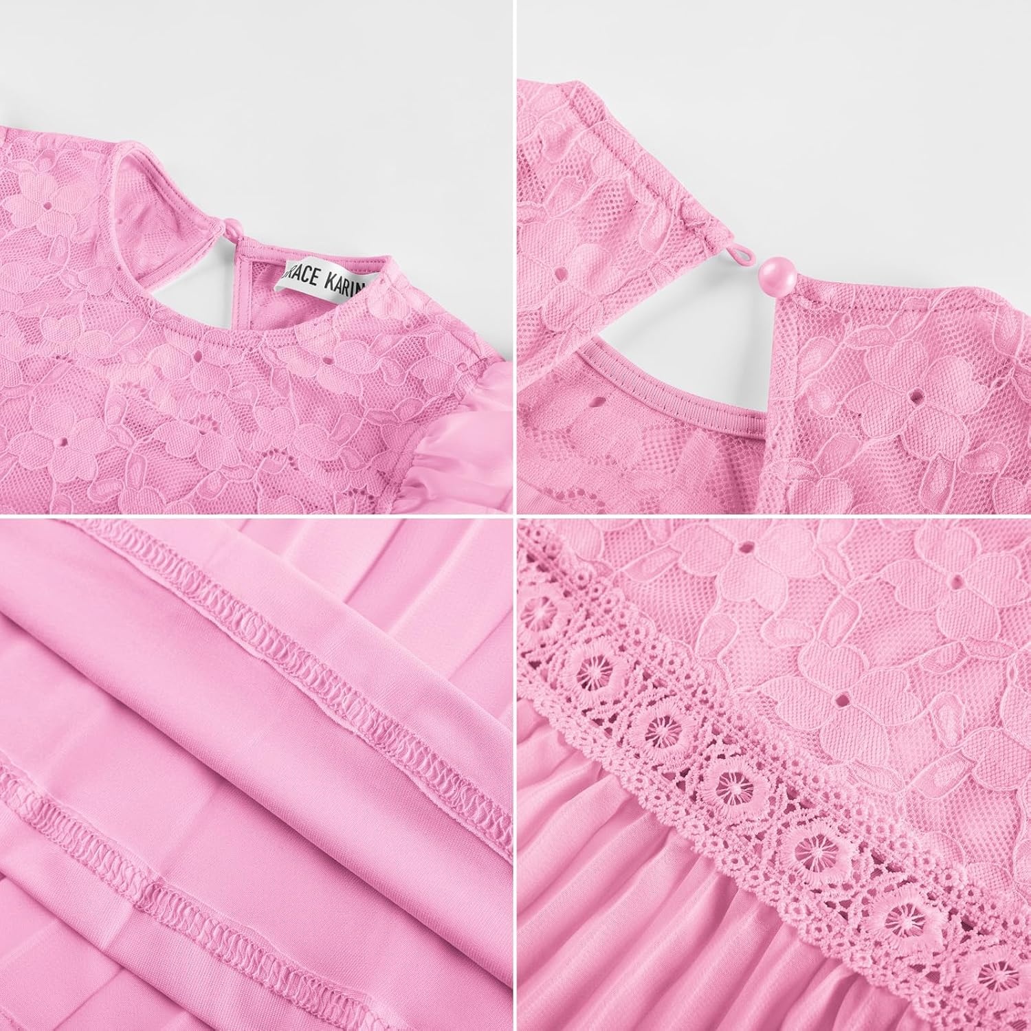 image:imageGRACE KARIN Flower Girl Dress Lace Bridesmaid Wedding Guest Formal DressesRose Pink