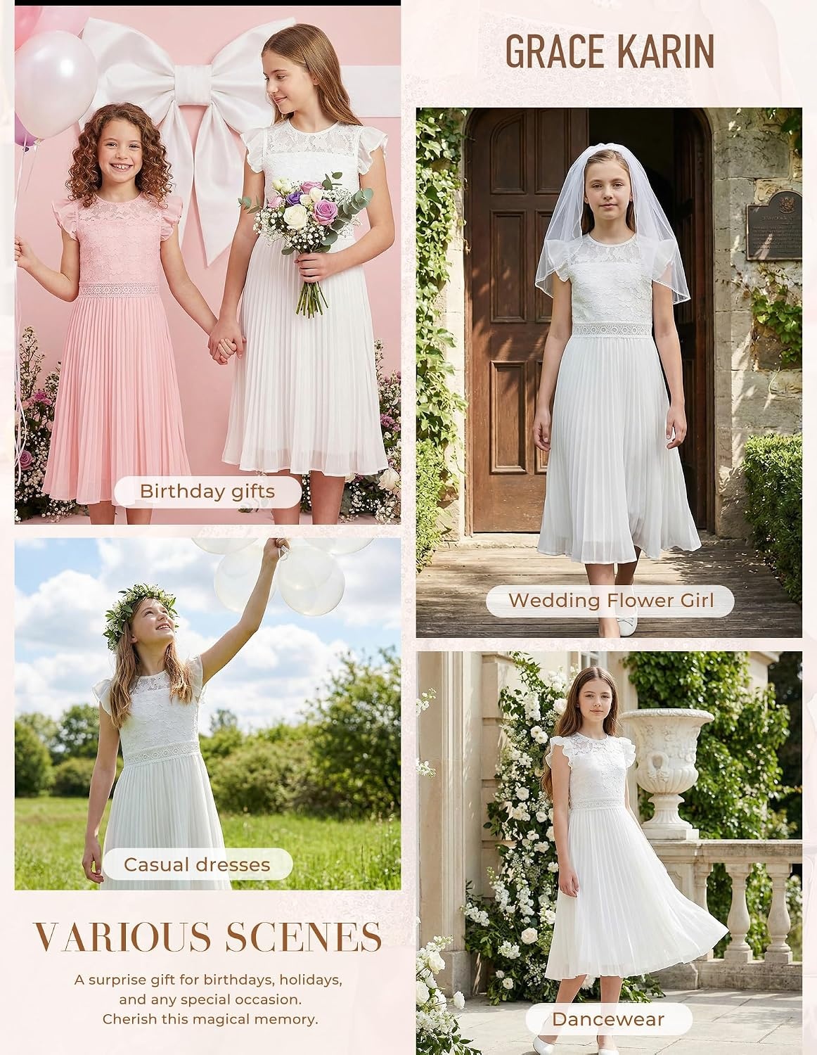 image:imageGRACE KARIN Flower Girl Dress Lace Bridesmaid Wedding Guest Formal DressesWhite
