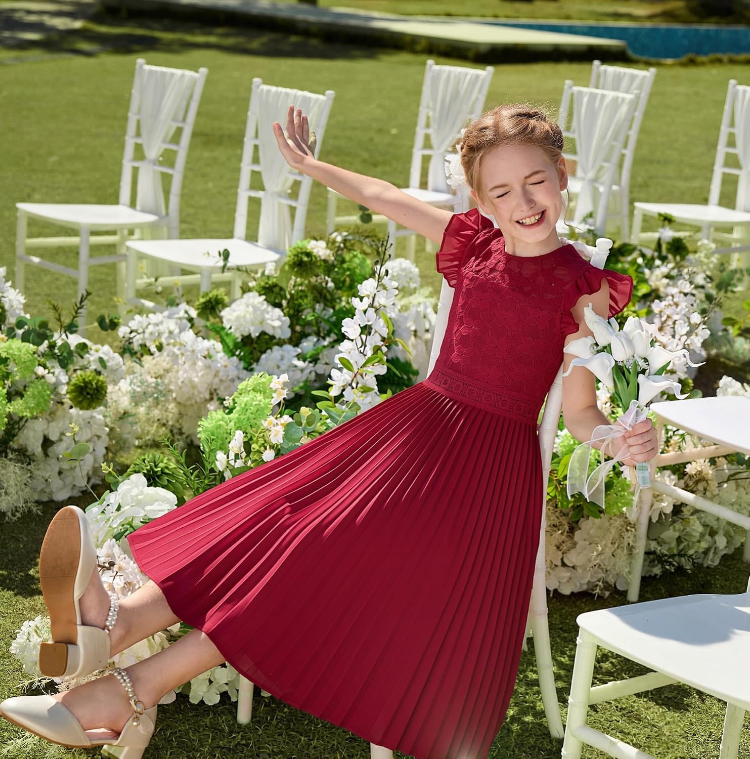 image:imageGRACE KARIN Flower Girl Dress Lace Bridesmaid Wedding Guest Formal DressesWine Red