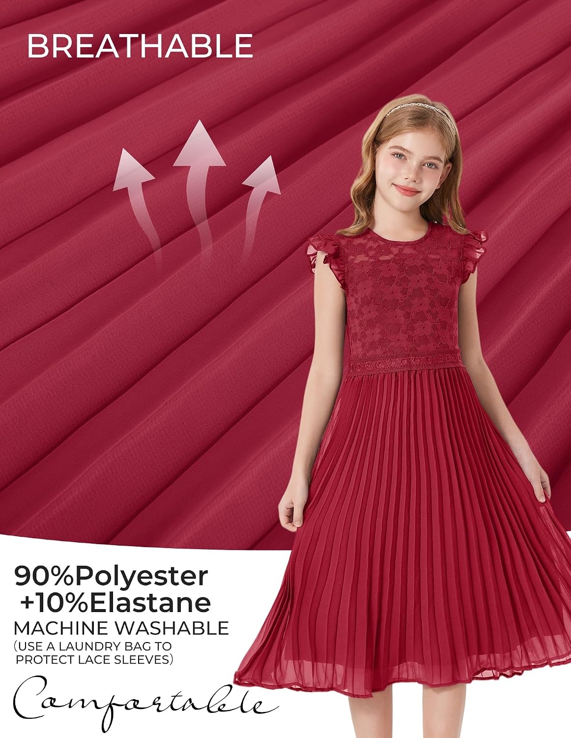 image:imageGRACE KARIN Flower Girl Dress Lace Bridesmaid Wedding Guest Formal DressesWine Red
