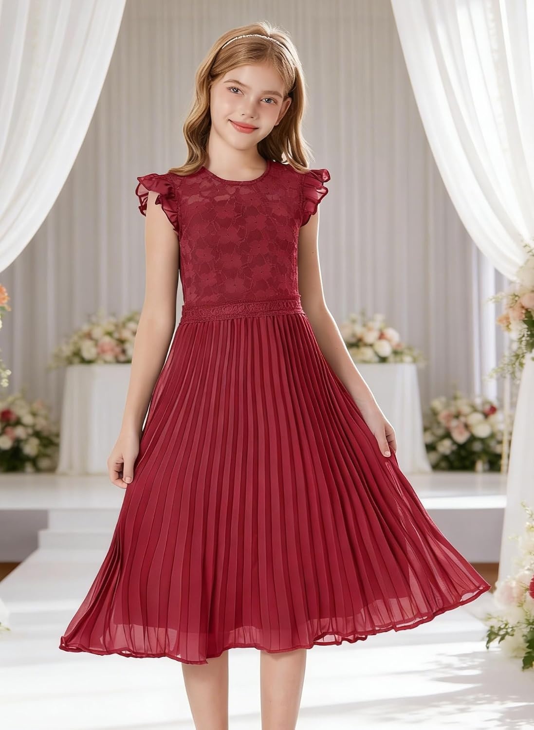 image:imageGRACE KARIN Flower Girl Dress Lace Bridesmaid Wedding Guest Formal DressesWine Red