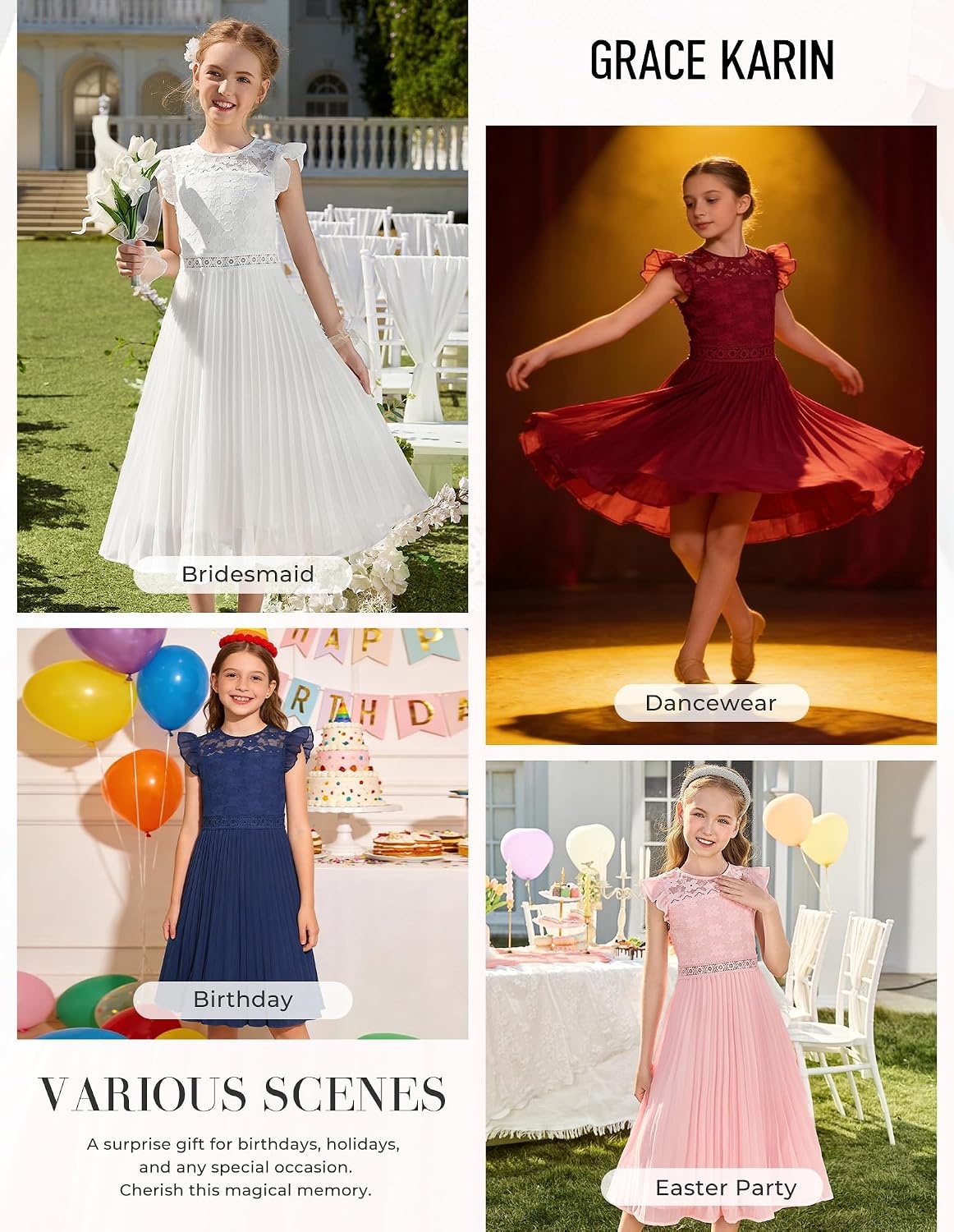 image:imageGRACE KARIN Flower Girl Dress Lace Bridesmaid Wedding Guest Formal DressesWine Red