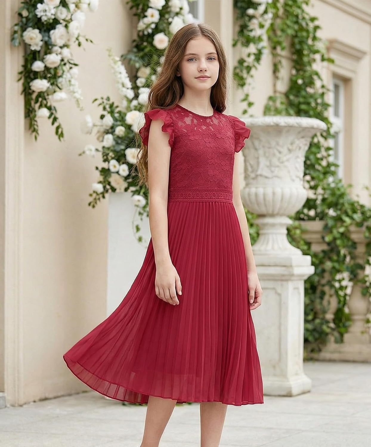 image:imageGRACE KARIN Flower Girl Dress Lace Bridesmaid Wedding Guest Formal DressesWine Red