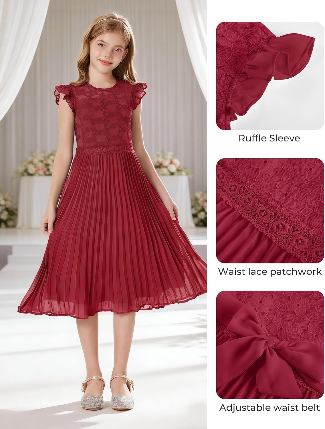 image:imageGRACE KARIN Flower Girl Dress Lace Bridesmaid Wedding Guest Formal DressesWine Red