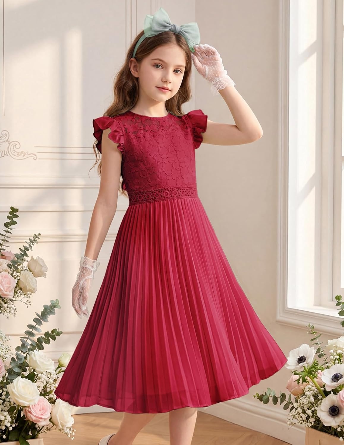 image:imageGRACE KARIN Flower Girl Dress Lace Bridesmaid Wedding Guest Formal DressesWine Red