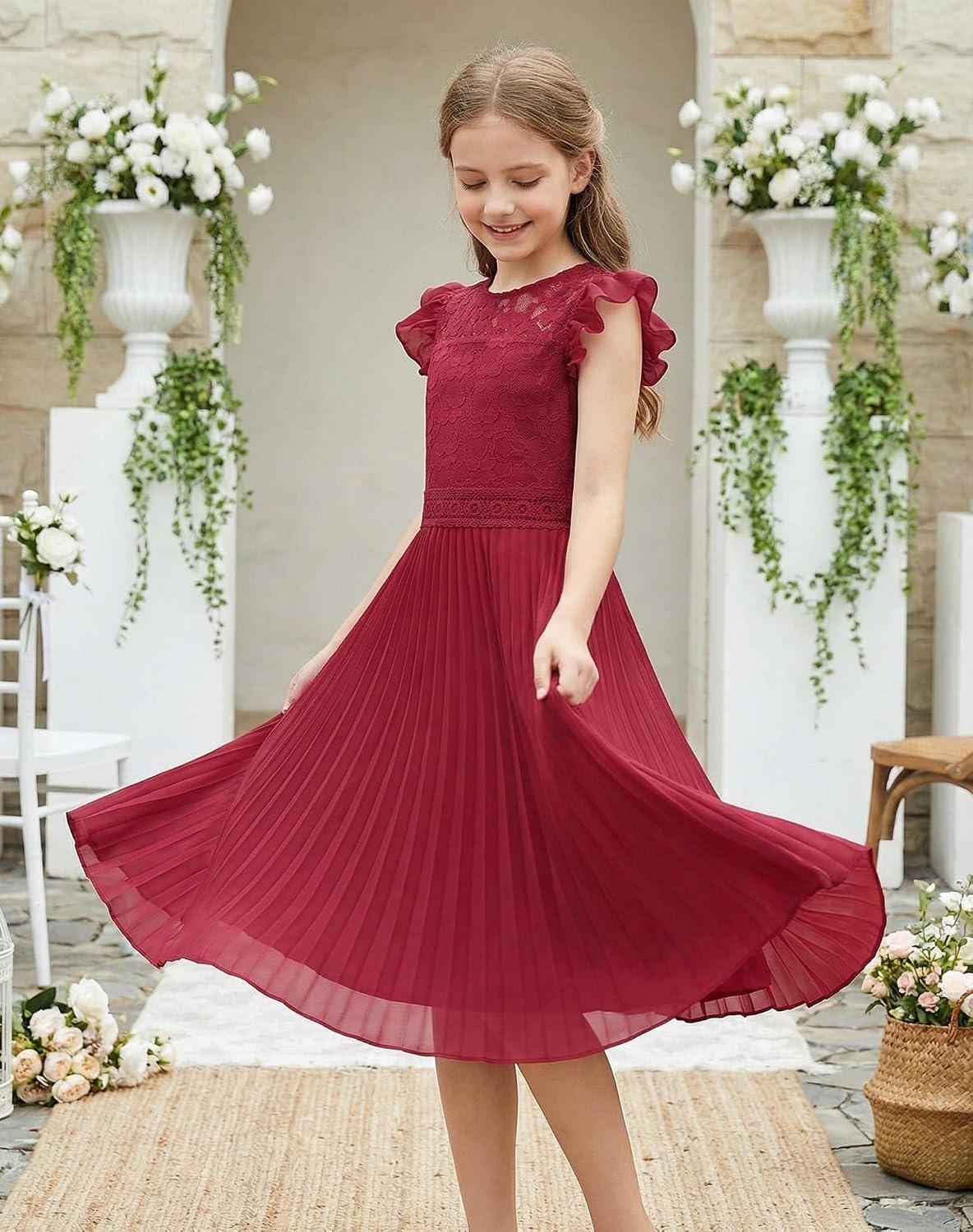 image:imageGRACE KARIN Flower Girl Dress Lace Bridesmaid Wedding Guest Formal DressesWine Red