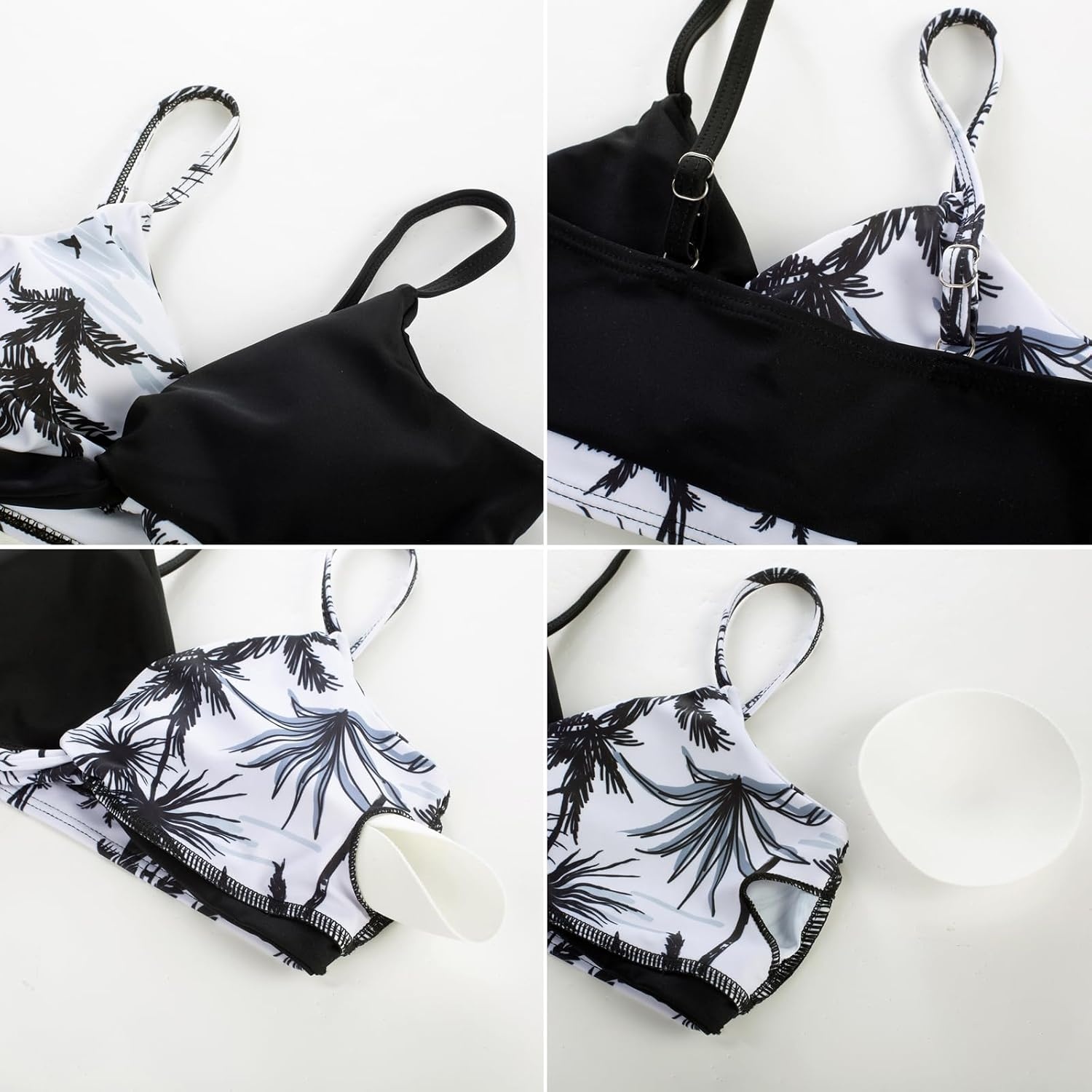 image:imageGRACE KARIN Girls 4 Piece Tankini Bikini Bathing Swimsuit with Pants 716Blackcoconut Tree