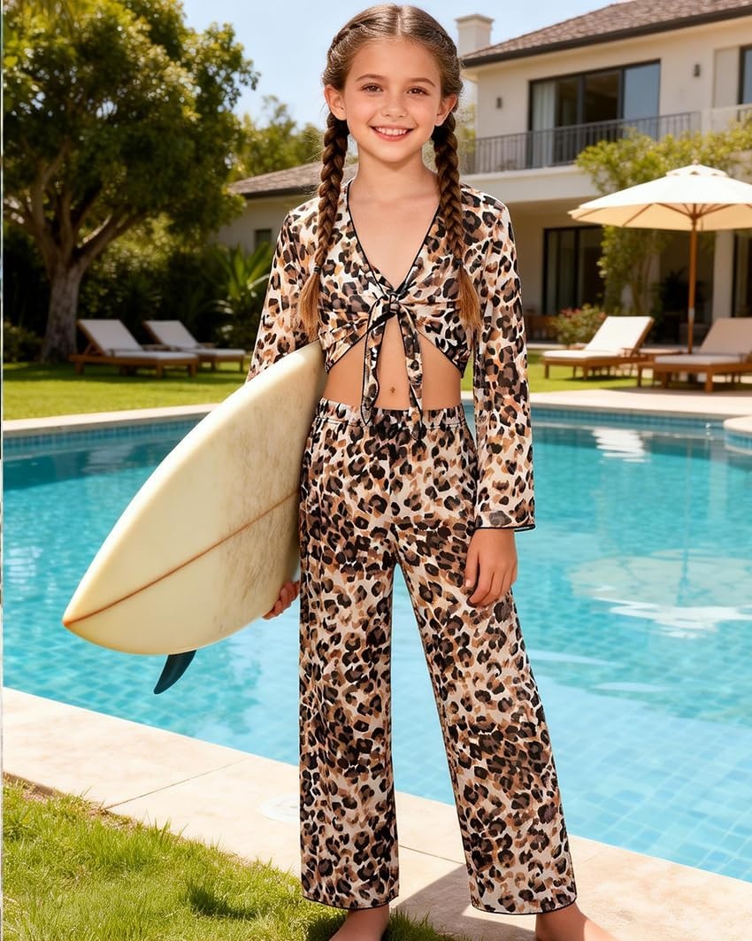 image:imageGRACE KARIN Girls 4 Piece Tankini Bikini Bathing Swimsuit with Pants 716Blackleopard