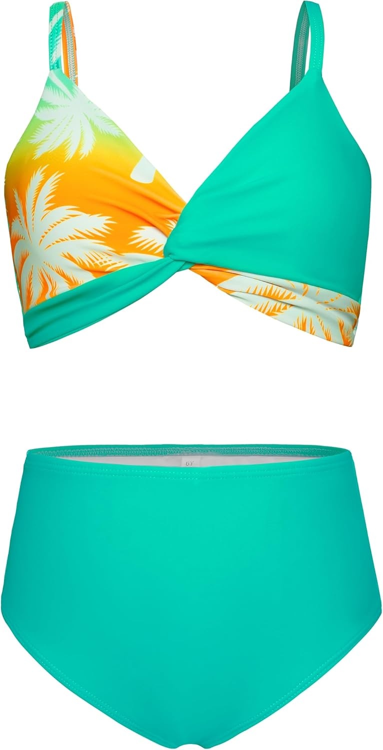 image:imageGRACE KARIN Girls 4 Piece Tankini Bikini Bathing Swimsuit with Pants 716Bluecoconut Tree