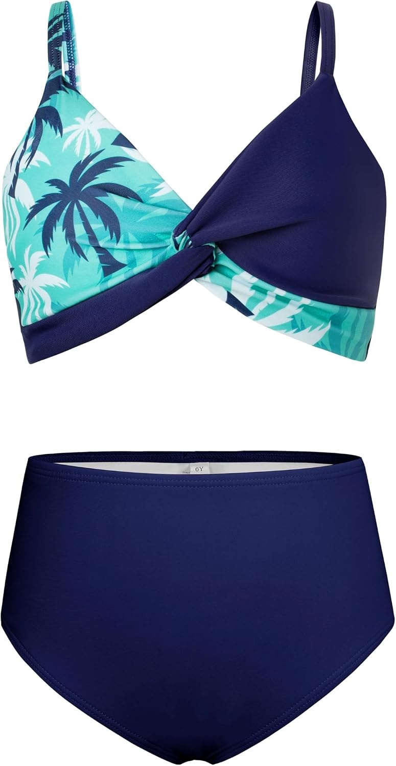 image:imageGRACE KARIN Girls 4 Piece Tankini Bikini Bathing Swimsuit with Pants 716Bluecoconut Tree New