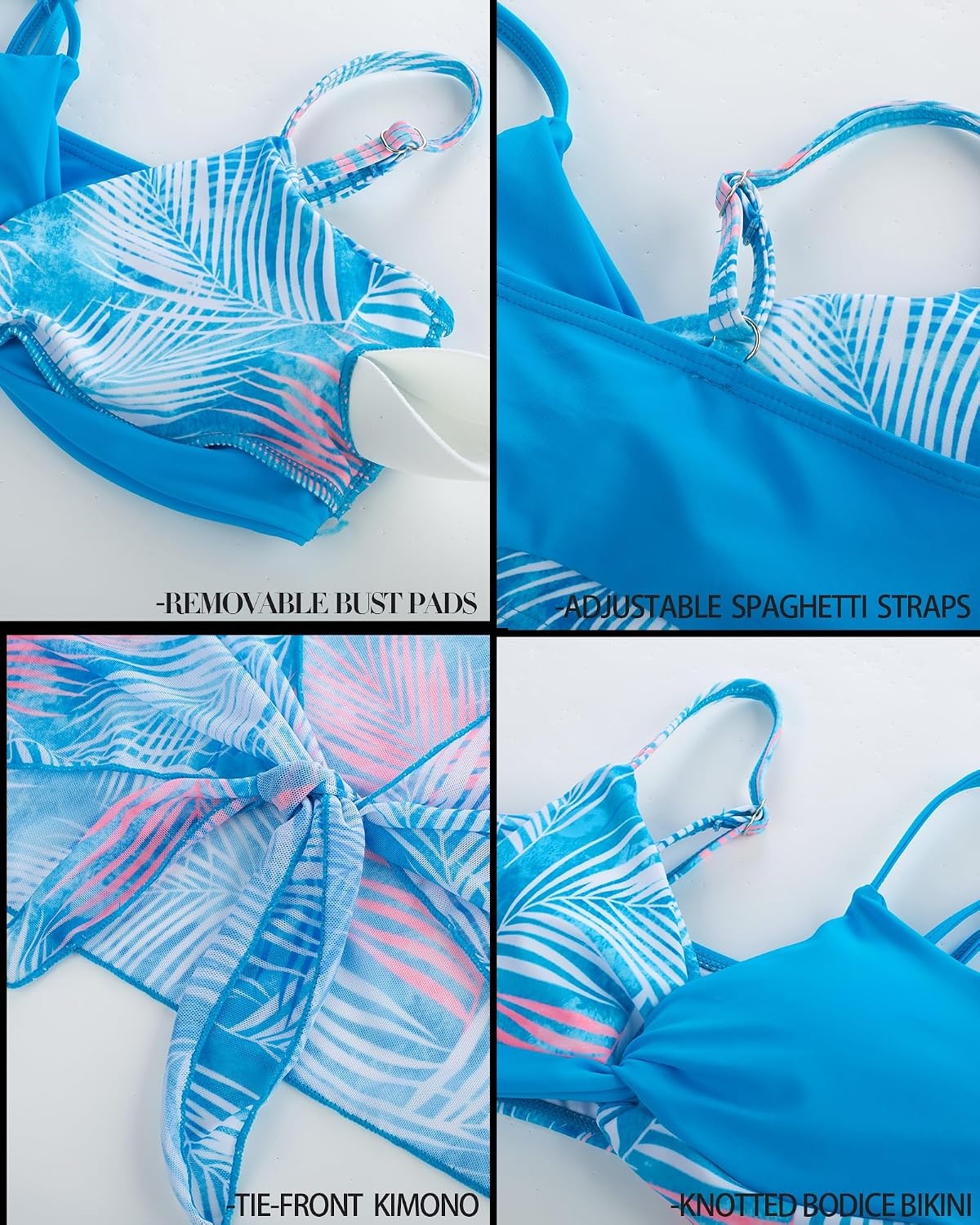 image:imageGRACE KARIN Girls 4 Piece Tankini Bikini Bathing Swimsuit with Pants 716Bluefeather