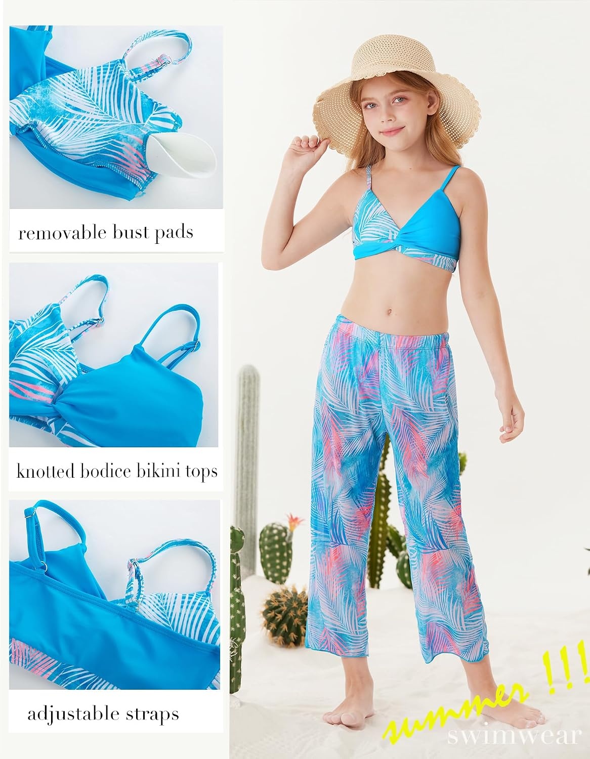 image:imageGRACE KARIN Girls 4 Piece Tankini Bikini Bathing Swimsuit with Pants 716Bluefeather