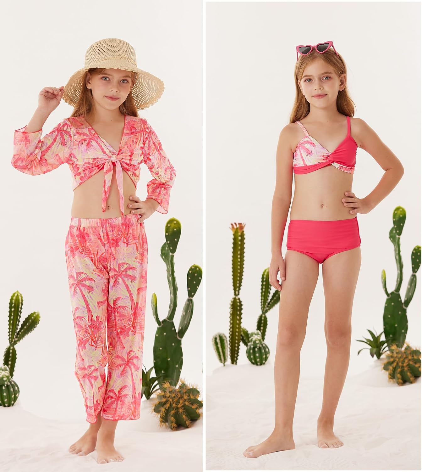 image:imageGRACE KARIN Girls 4 Piece Tankini Bikini Bathing Swimsuit with Pants 716Hot Pink