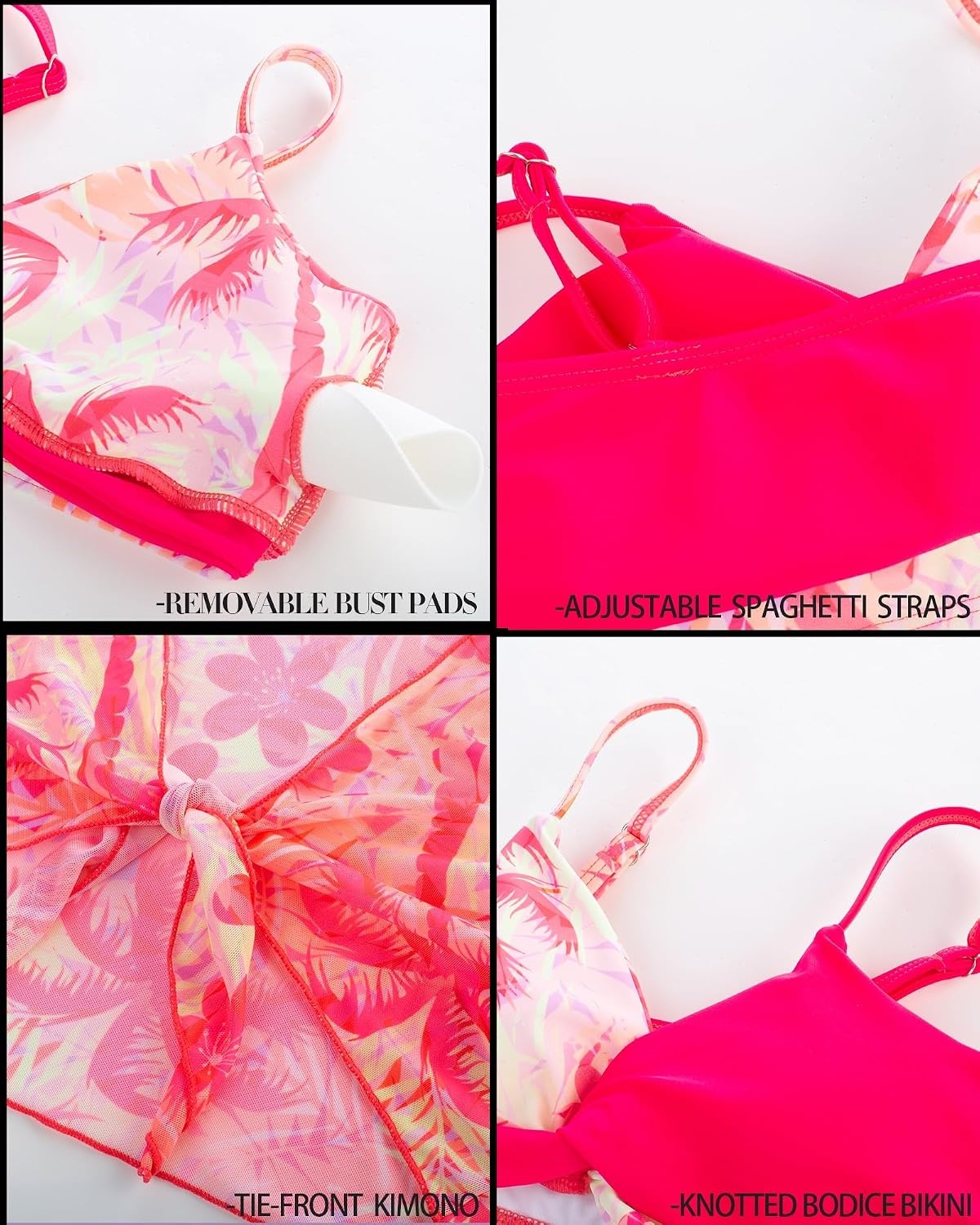 image:imageGRACE KARIN Girls 4 Piece Tankini Bikini Bathing Swimsuit with Pants 716Hot Pink