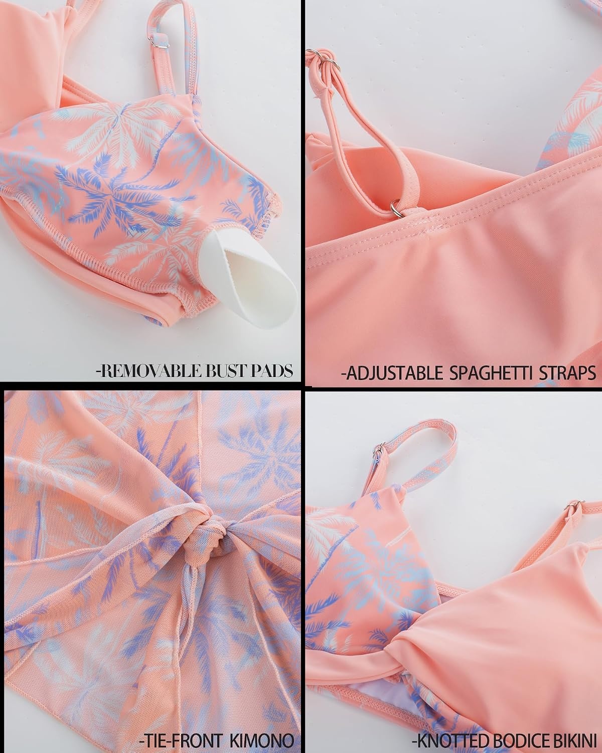 image:imageGRACE KARIN Girls 4 Piece Tankini Bikini Bathing Swimsuit with Pants 716Orangecoconut Tree