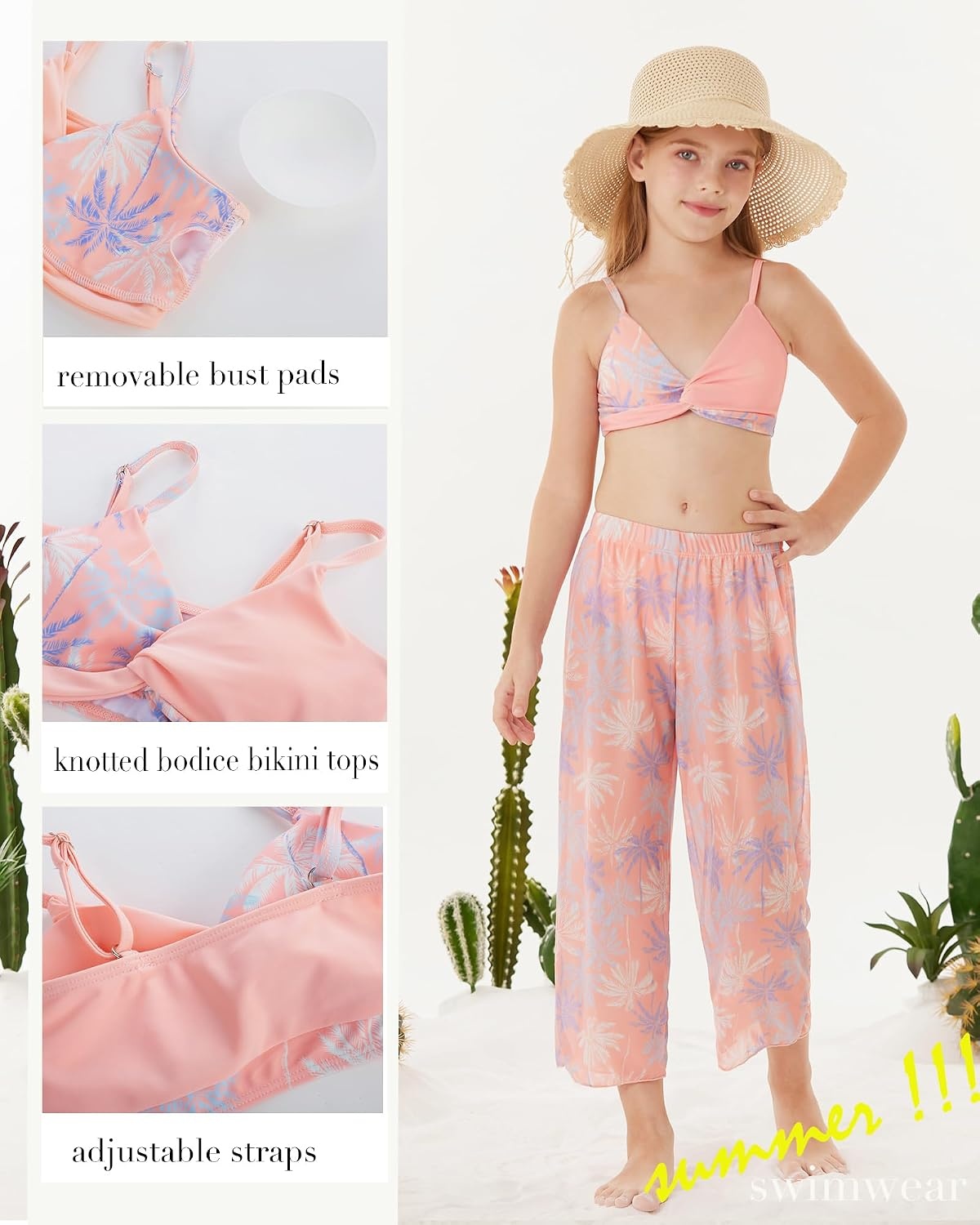 image:imageGRACE KARIN Girls 4 Piece Tankini Bikini Bathing Swimsuit with Pants 716Orangecoconut Tree